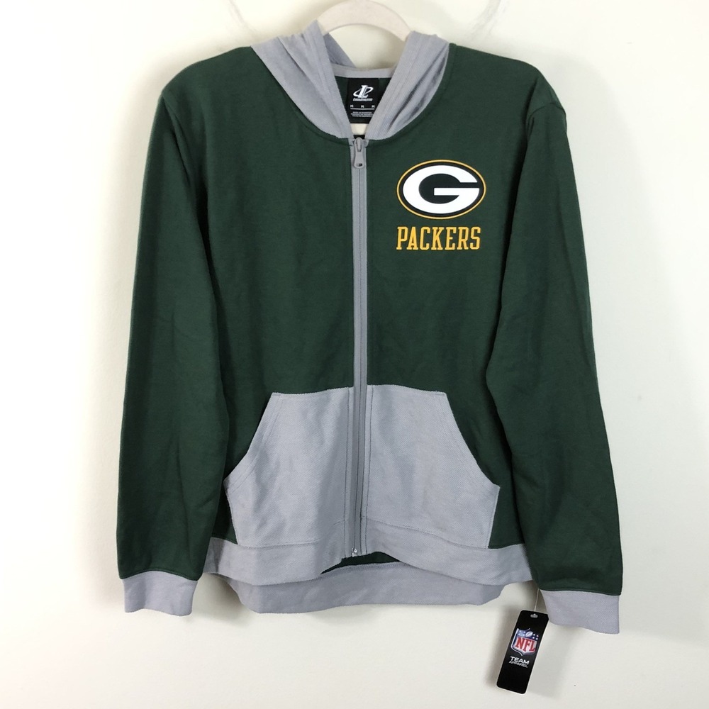 Green Bay Packers Logo Athletics NFL Full Zip Hoodie Men's M Green Football